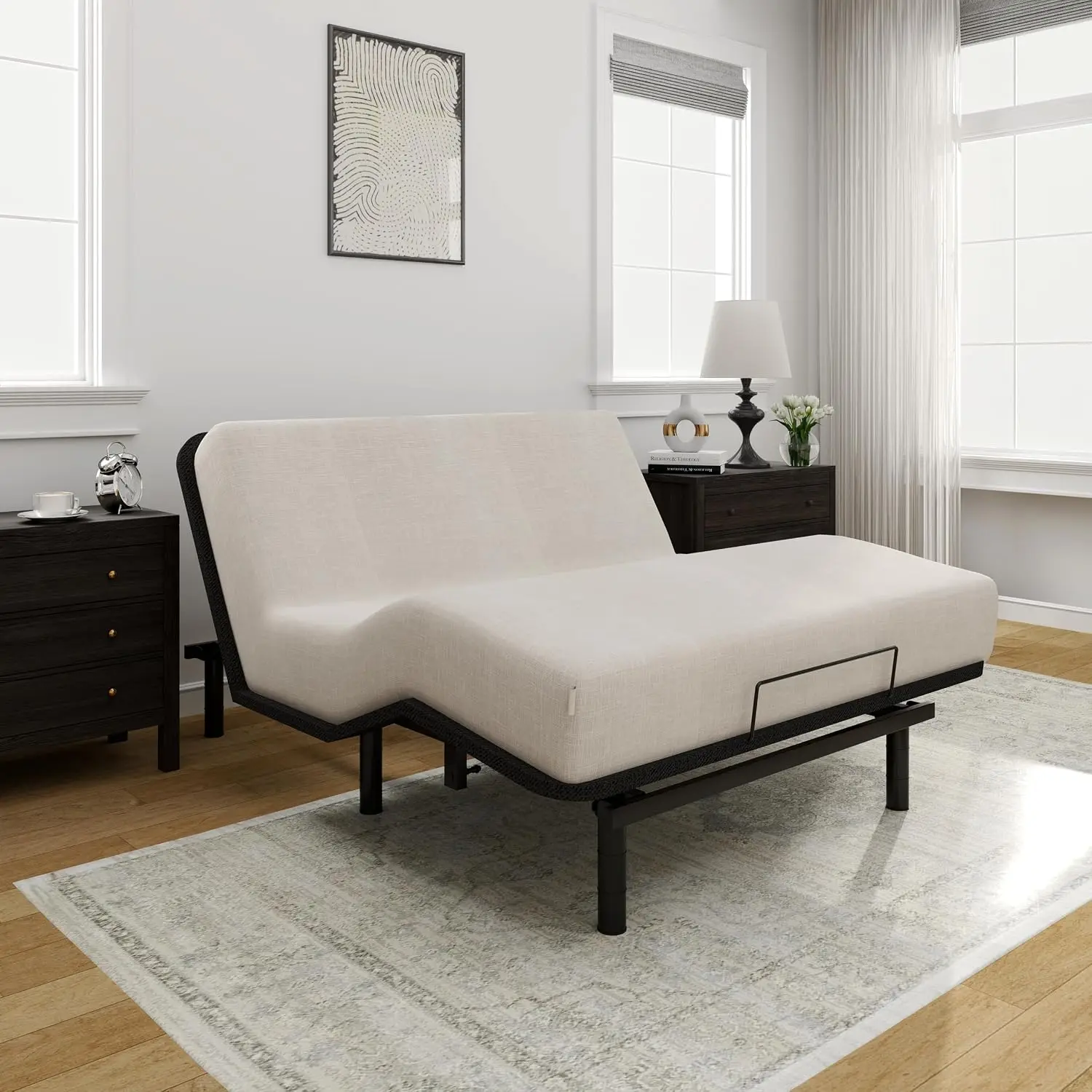FLEXISPOT Adjustable Bed Frame Base Queen Size,Segmented Design,Easy Assemble,Oxford Fabric Bedspread,Wired, Customized