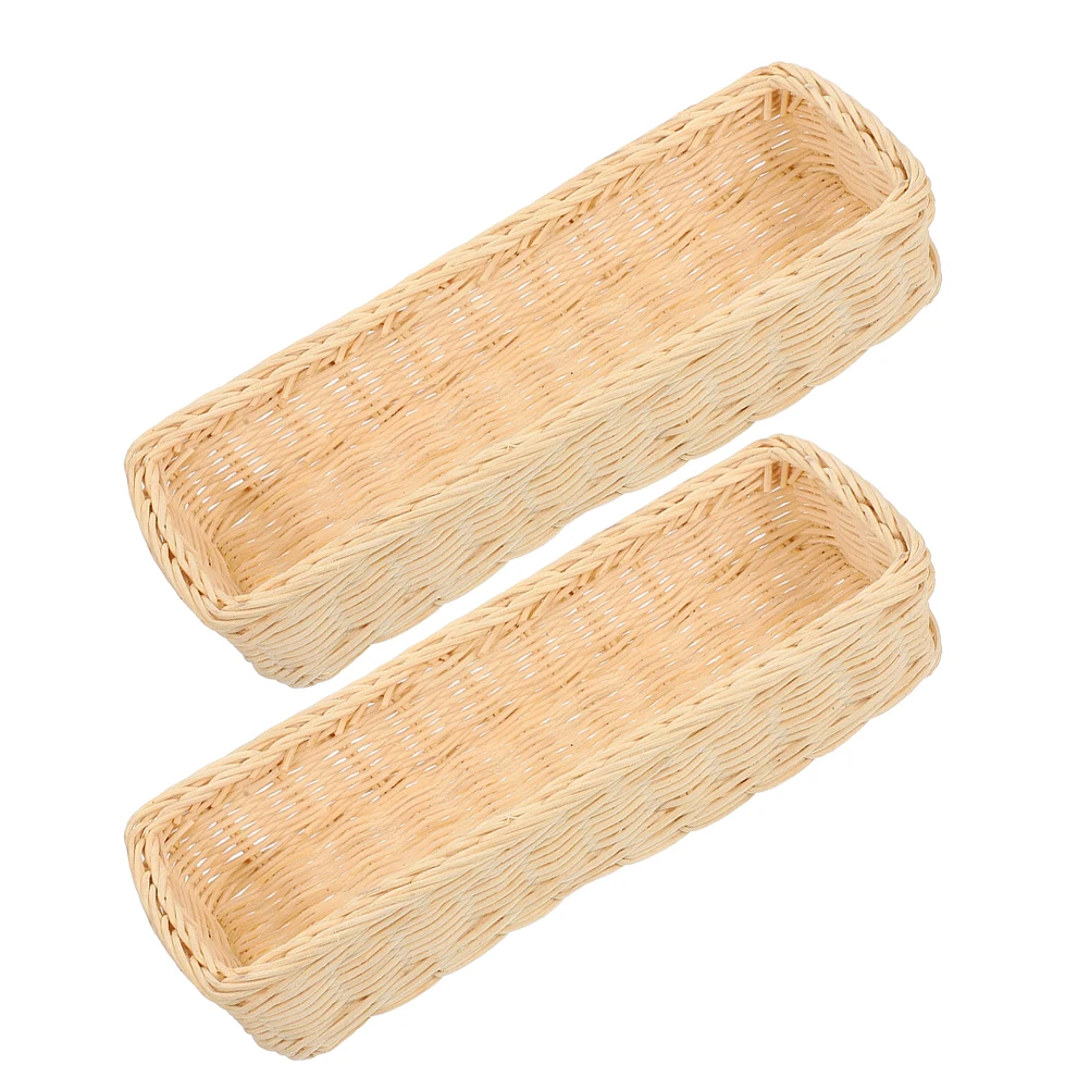 

2PCS Rattan Storage Basket White Handwoven Cutlery Drawer Organizer Fork Spoon Holder Kitchen Bedroom Bathroom Decor