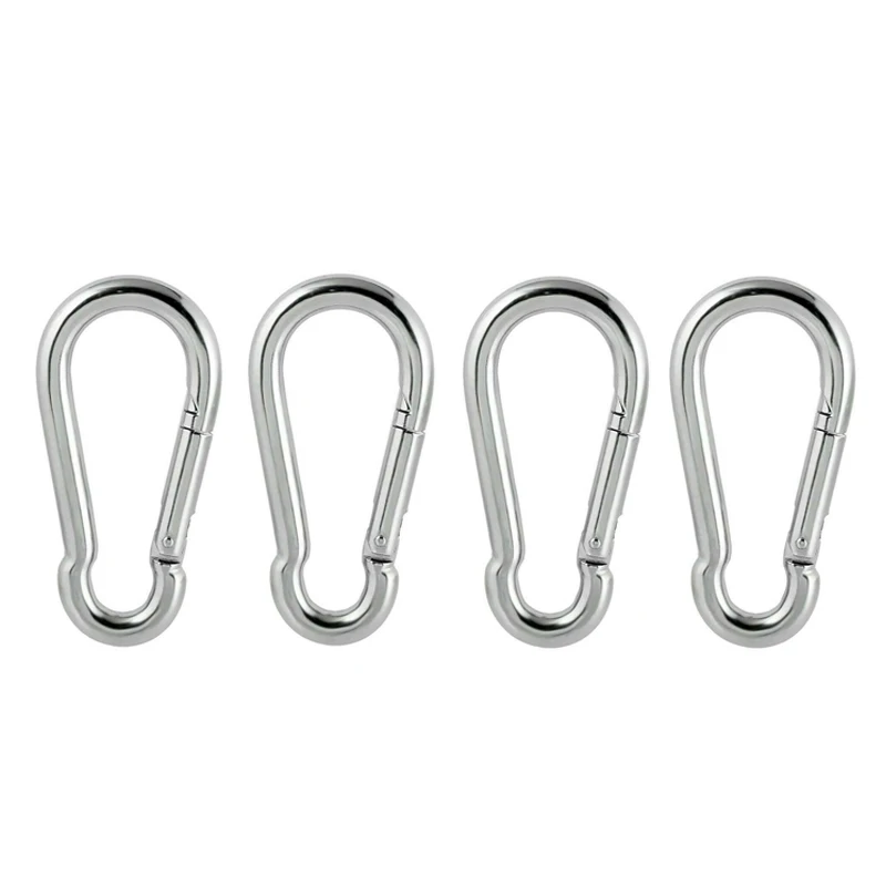 

4Pcs 304 Stainless Steel 5x50mm Silver Snap Fastener Hook Carabiner Spring Clip Quick Safe Lock Key-Lock