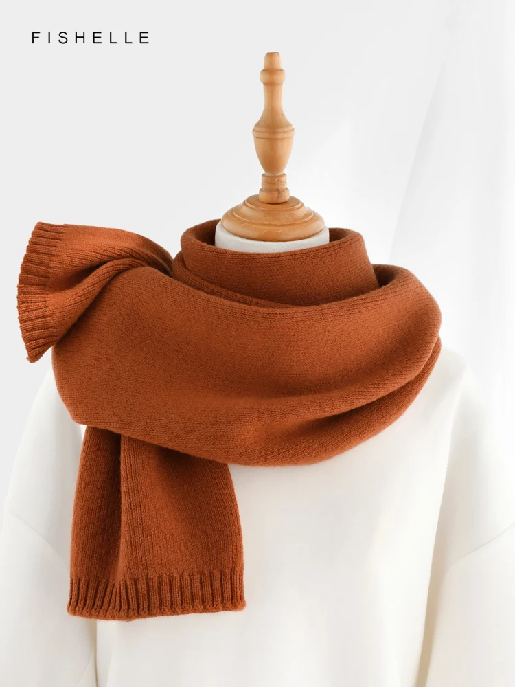 New Caramel Brown Beige Solid Color Cashmere Scarf for Women\'s Winter Warmth Knitted Men\'s Wool Scarves Adults Luxury Gifts