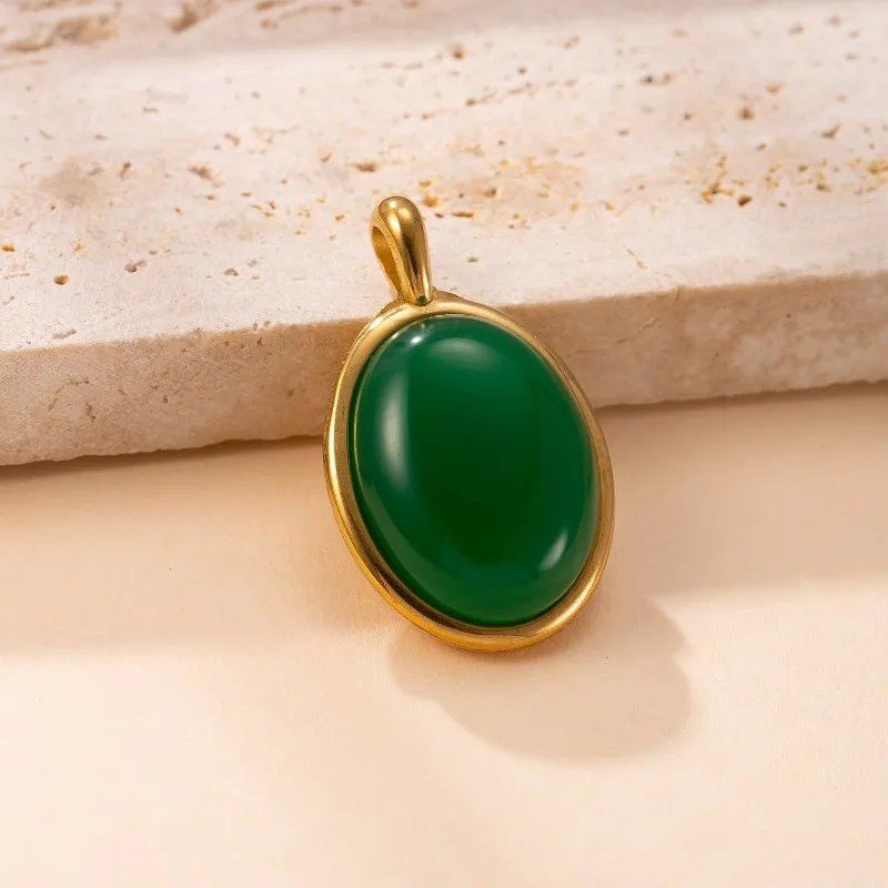 

Single pendant cross-border stainless steel casting jewelry oval natural stone necklace simple and fashionable