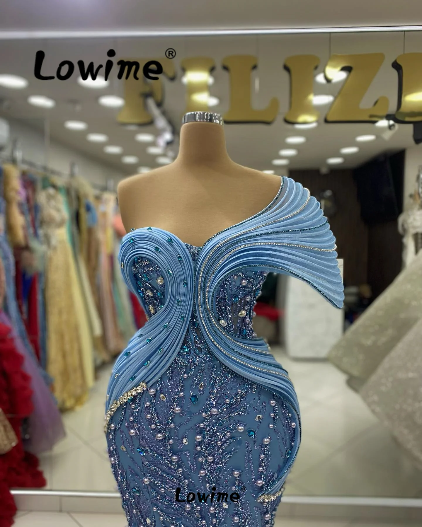 Robes De Soirée Blue Prom Dresses Aso Ebi Crystals Mermaid Wedding Party Dress Women Birthday Engagement Gowns Evening Dresses