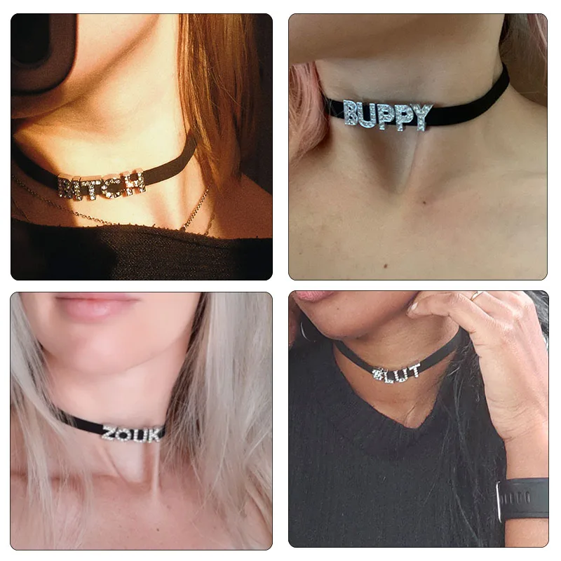 Chic Gold Color Letters Custom Name Collar Choker Necklace Men Women DIY Personalized Jewelry Cosplay Goth Collier Chocker Gift