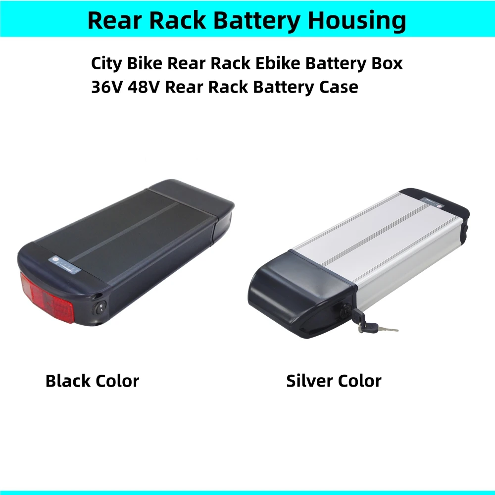 36Volt Rear Rack Carrier City Electric Bike Battery Box 36V 48V Silver or Black Color Ebike Battery Case Replace Repair Upgrade