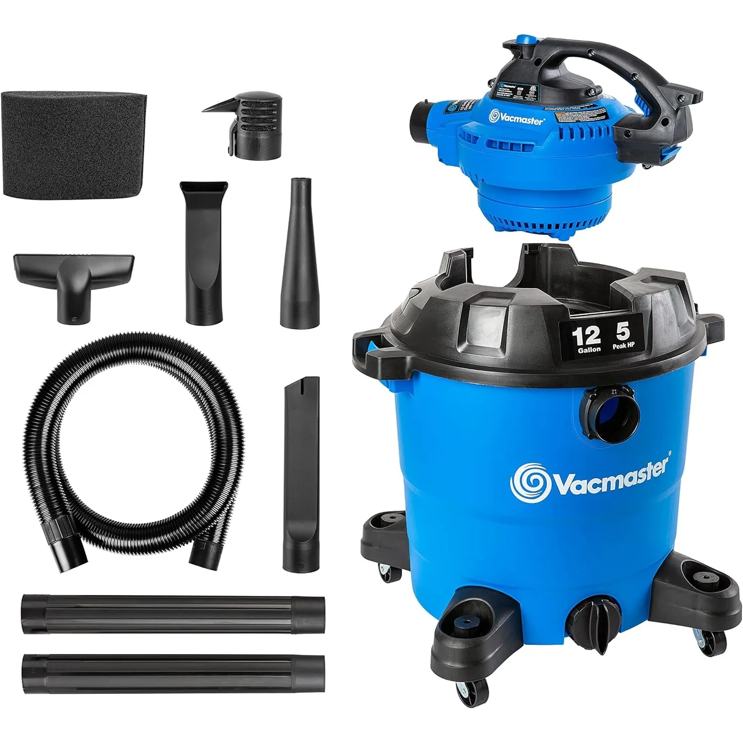 VBV1210, 12-Gallon* 5 Peak HP** Wet/Dry Shop Vacuum with Detachable Blower, Blue