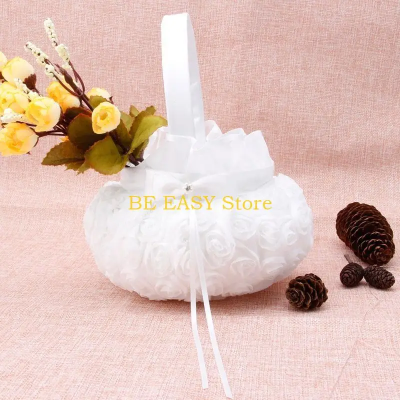 E28F Handmade High Quality Burlap Basket for Weddings Showers Anniversary Celebration Rustic Flower Girl Basket Comfortable