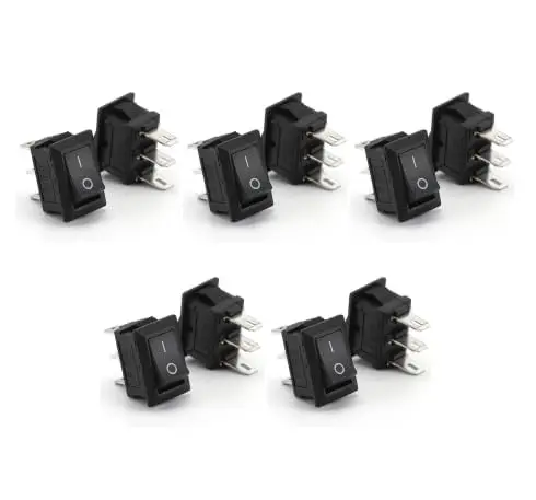 10pcs Mini 10x15mm 3 Pin SPST ON-Off Rocker Switch 3A 250V 6A 125V Case s654 Black
