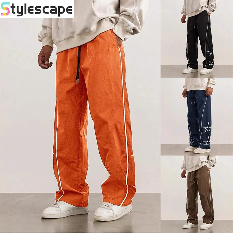 Men's New Embroidered Casual Pants High Street Trendy Brand Retro Casual Legged Pants Men Cargo Pants Men Stacked Pants Men