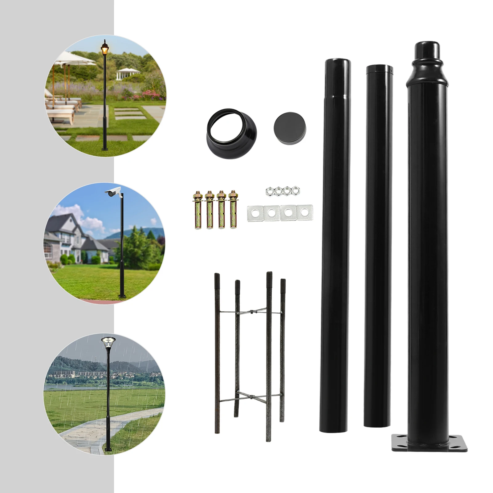 

3m/4m/5m Black Iron Street Light Pole,114+76mm Split Street Lamp Post Floor Mounted Suitable for Outdoor Street