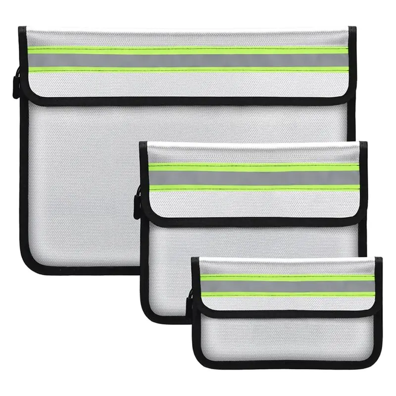HJ-5200℉ Fireproof Document Bag Set - Waterproof And Reflective Safety Pouches For Valuables, Passports, And Papers
