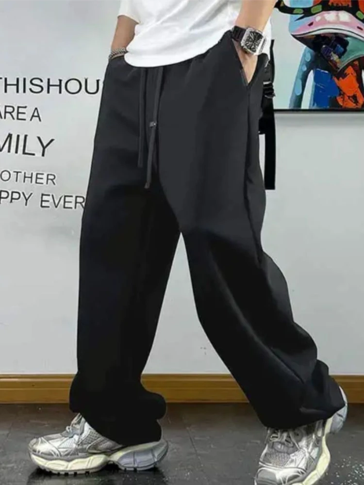 

Comfort Fit Men's Loose Drawstring Pants Straight Wide Leg Trousers Solid Color Embroidery Casual Style Autumn Winter Youth