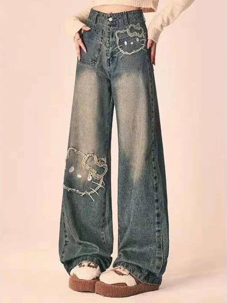 

High Street Retro Embroidered Women Jeans Summer New Casual Loose Fashion Woman Jeans Slim Fashion Straight Leg Pants Female