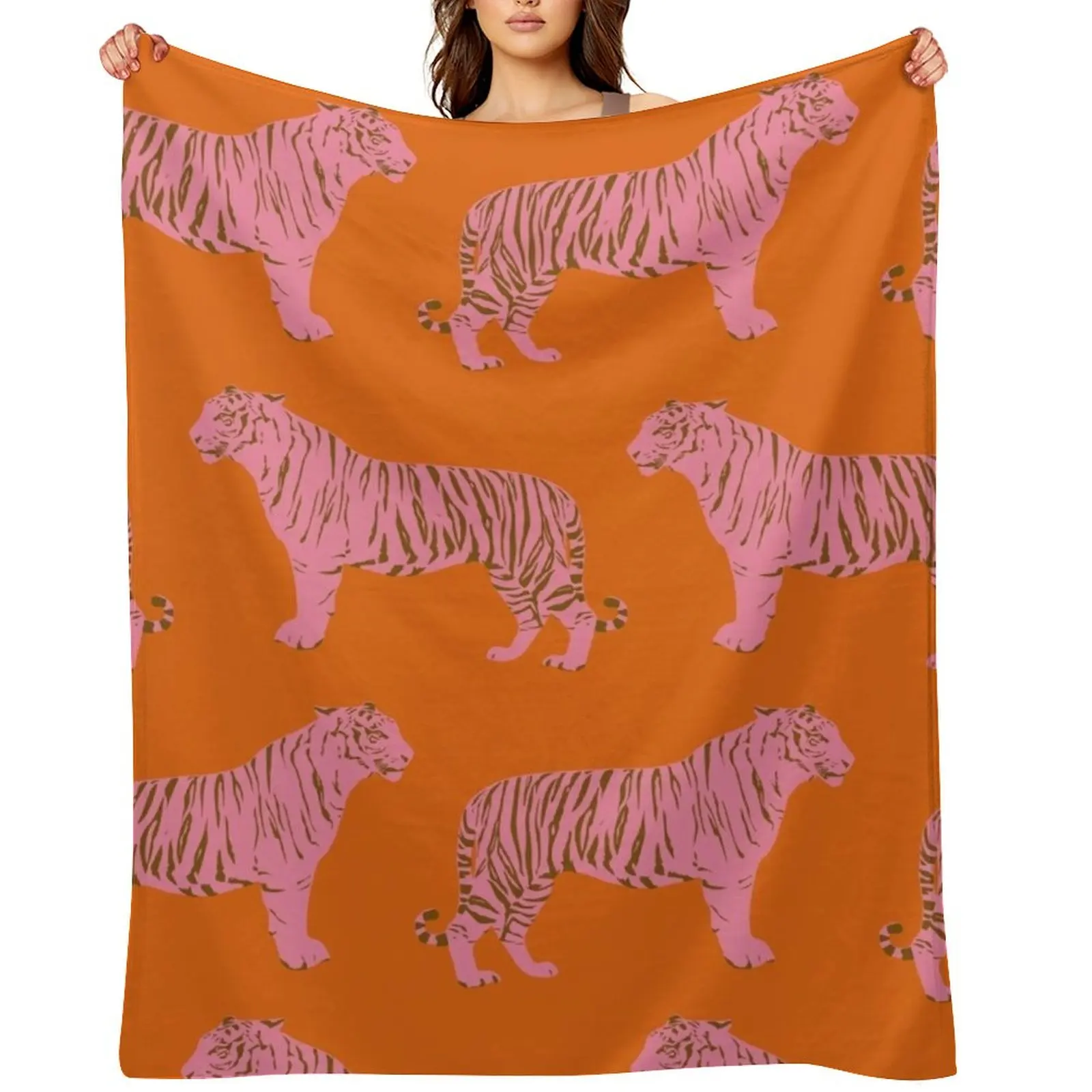 

Tiger Pattern in Pink and Orange Throw Blanket Hairys Softest Summer Beddings Blankets