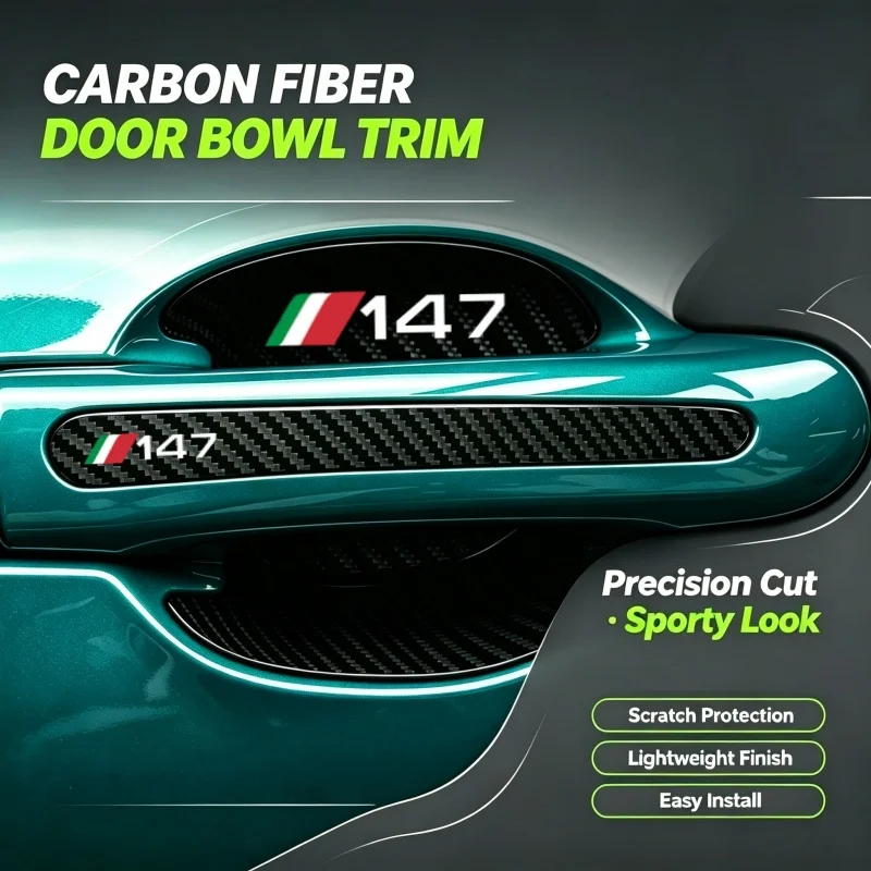 Carbon Fiber Car Door Bowl Handle Stickers Anti-Scratch Protector Film Decal Badge for Alfa Romeo 147 Logo Auto Accessories