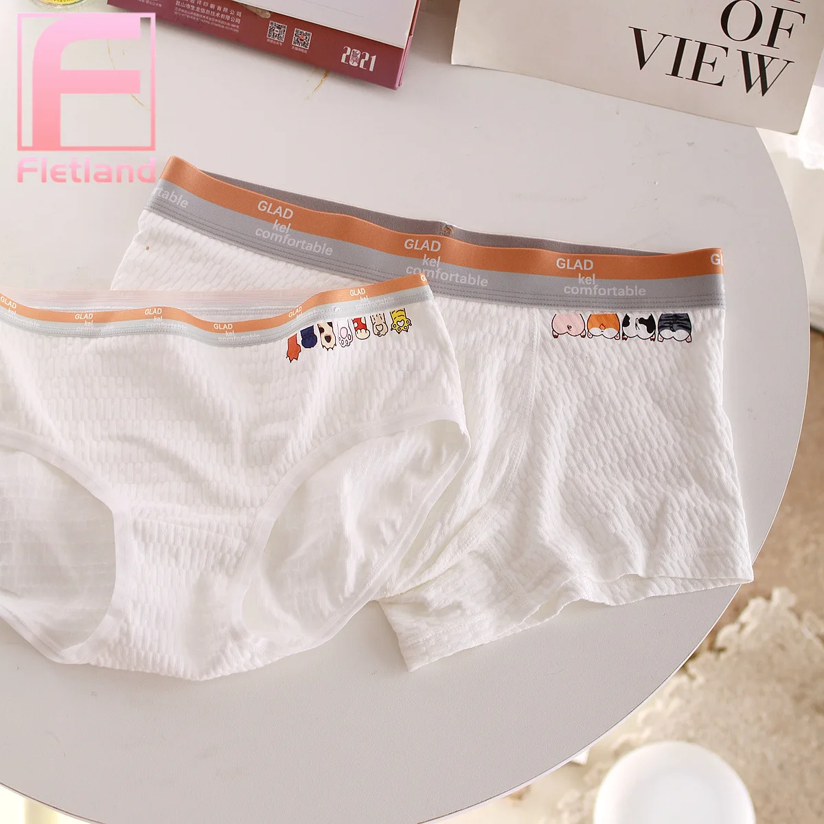 Cute Couple Underwear Men Boxer Shorts Women Briefs Thread Cotton Panties Cozy Lingerie Lovers Underpants Boyfriend Girlfriend