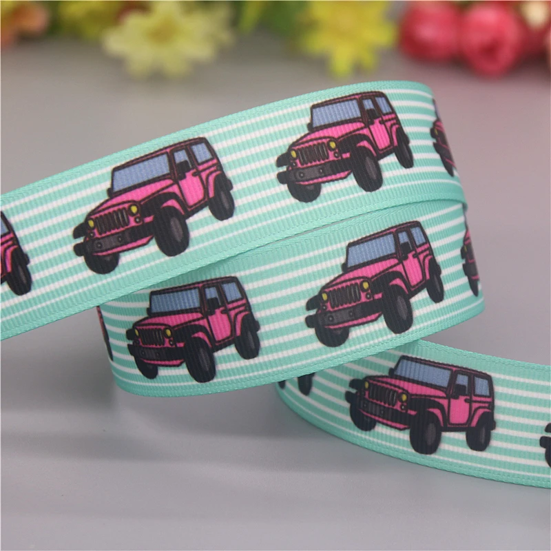 DHK 50yards Car Tractor Train Race Printed Grosgrain Ribbon Accessories Headwear Decoration Collar DIY Sewing Craft S2528