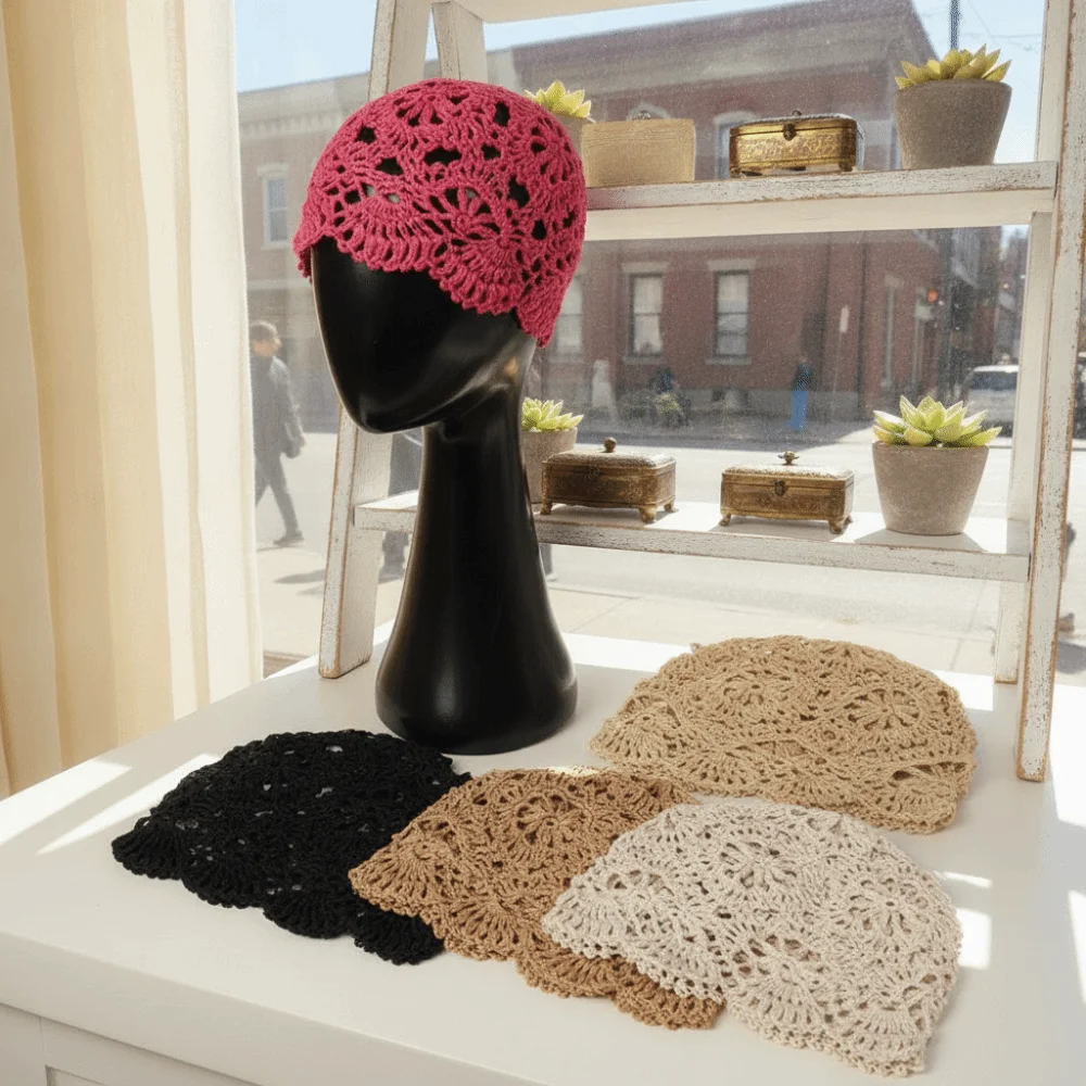 Gifts Hollow Out Crochet Beanie Hat Breathable Floral Pattern Floral Skull Cap Lightweight Women Headwear Daily Wear
