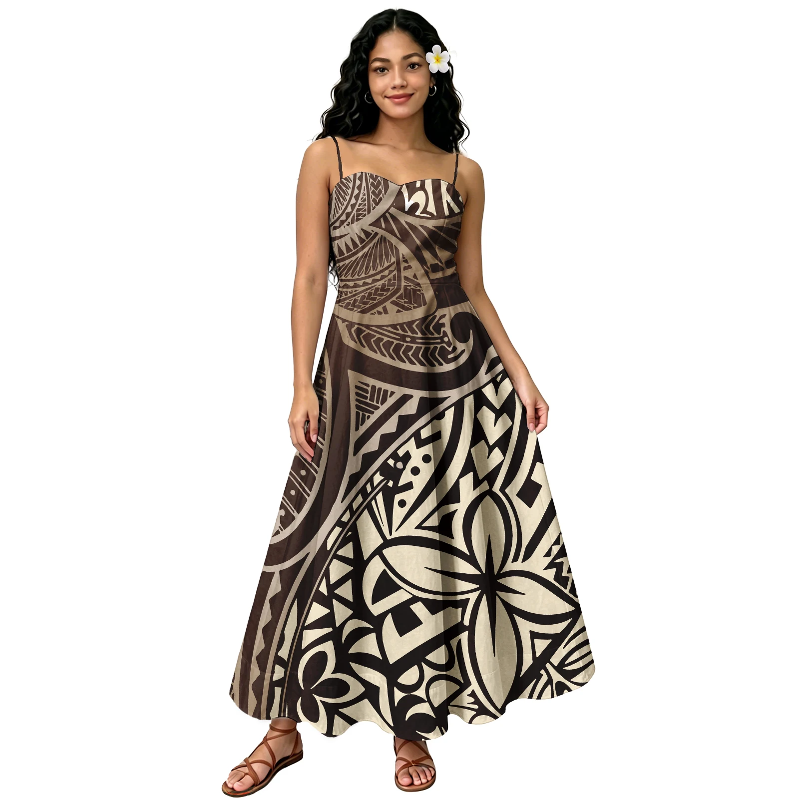 Tropical Pattern Ladies Party Prom Polynesia Custom Clothes Hawaii Flowers Casual Halter Dress Tribal Samoan Dress Pacific Women