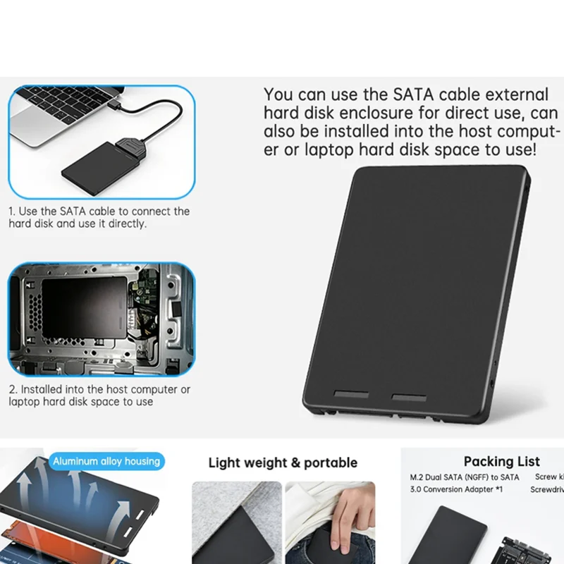 Dual Port NGFF Solid-State to SATA Serial Port Adapter Board 2 * M.2 to SATA 3.0 Expansion Card to USB External Cable