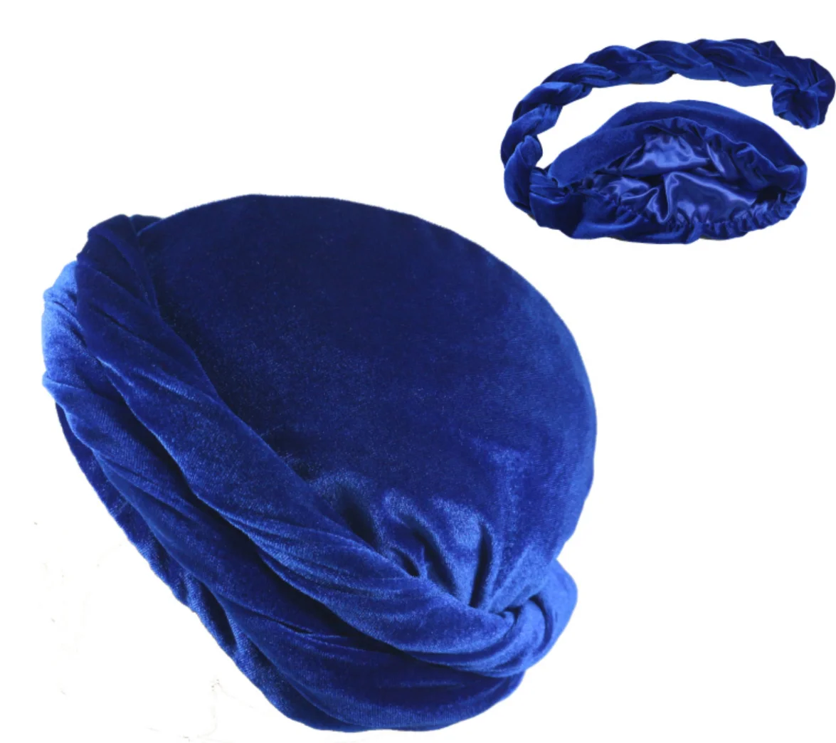 Men Turban Hat Satin Lined Headwrap Cap For Men Indian Velvet Elastic Stretchy Hip Hop Caps Halo Headscarf Comfy Chemo Hats