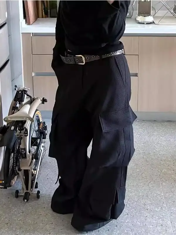 

Американские ретро драпированные рабочие брюки с несколькими карманами, мужские уличные ножи, структура, силуэт, веревка, текстура, прямые длинные брюки