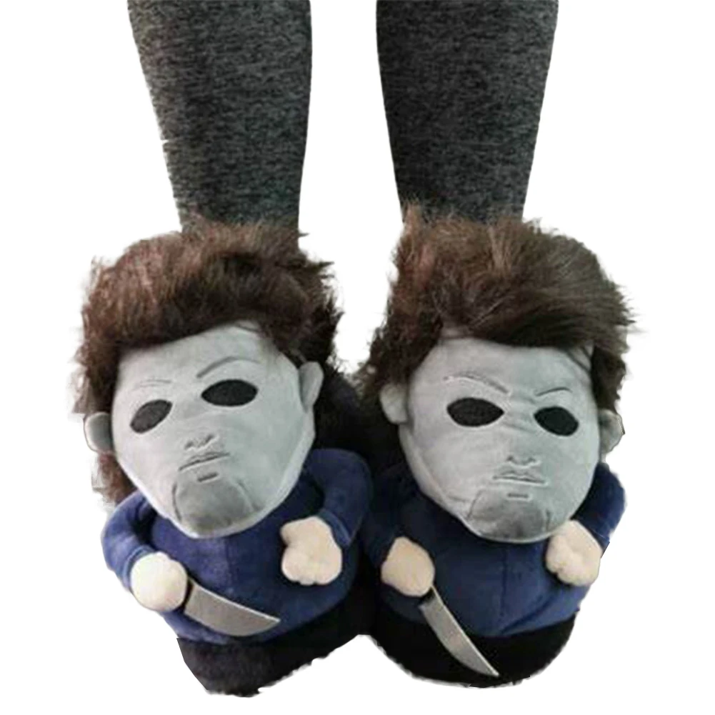 Divertenti pantofole invernali in peluche Michael Cosplay Myers gioco di ruolo Decor coppia scarpe da casa film Halloween uccide i regali di festa di fantasia