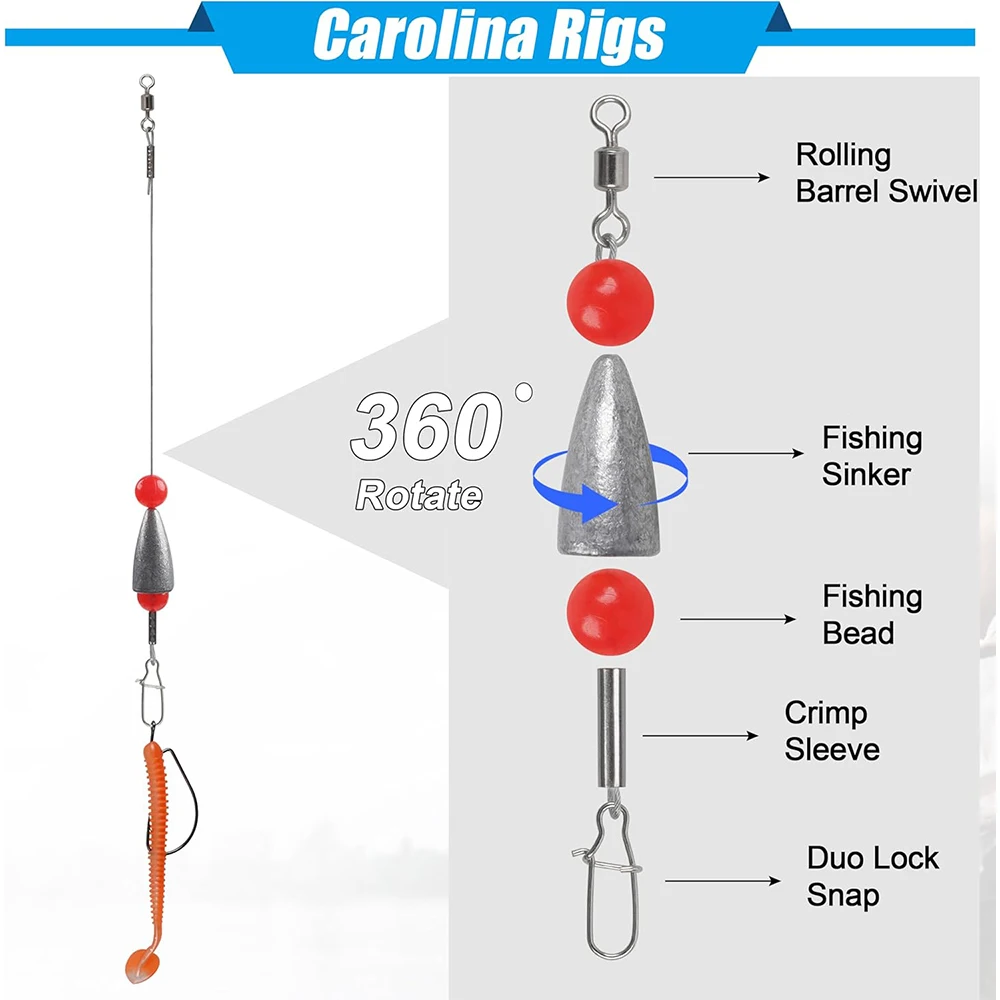 10 قطعة مجموعة أدوات كارولينا الجاهزة تتضمن 5 قطعة قادة الصيد الفولاذية مع ثقالة الرصاص يدور أدوات كارولينا و5 قطعة من طُعم الدودة #5
