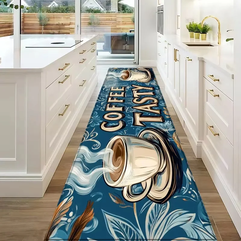 VIKAMA Retro Coffee Cup Runner Mat Anti Slip Stain Proof Washable Rug For Kitchen Hallway Entryway Vintage Cafe Home Decor