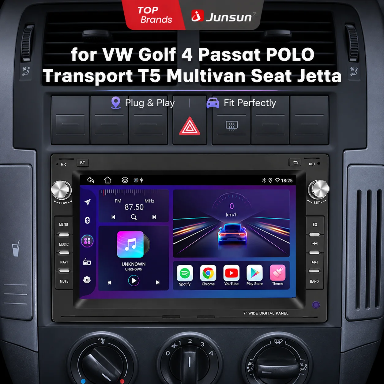 Autoradio Android 4G Junsun pour VW Golf 4 MK4 Passat B5 Polo Bora Jetta T5 Transporter GPS WiFi Bluetooth FM RDS CarPlay sans fil Android Auto Écran tactile