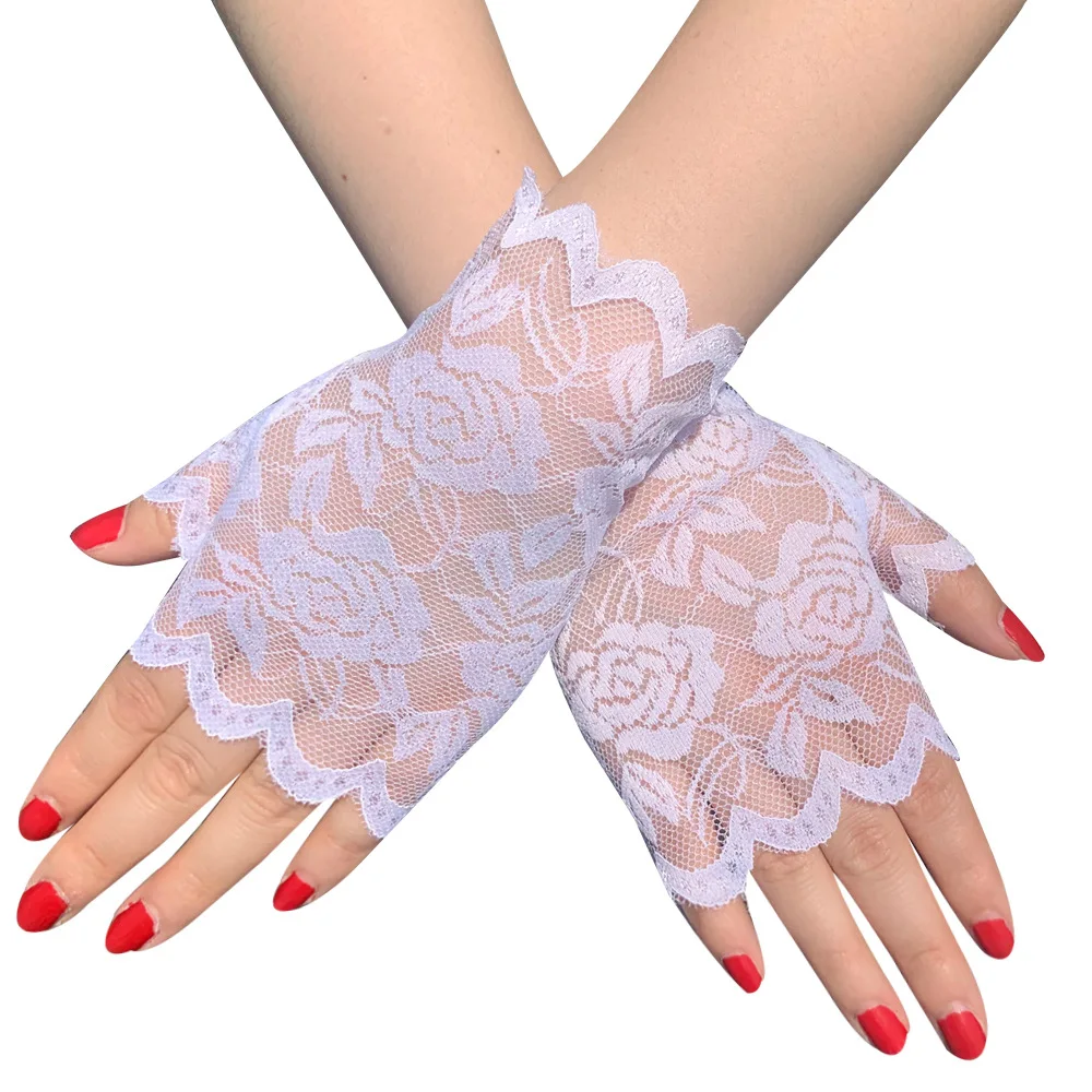 Women Fingerless Lace Gloves Fashion Short Fancy Dress Party Gloves Summer Outdoor Sports Ladies Driving Sunscreen Gloves