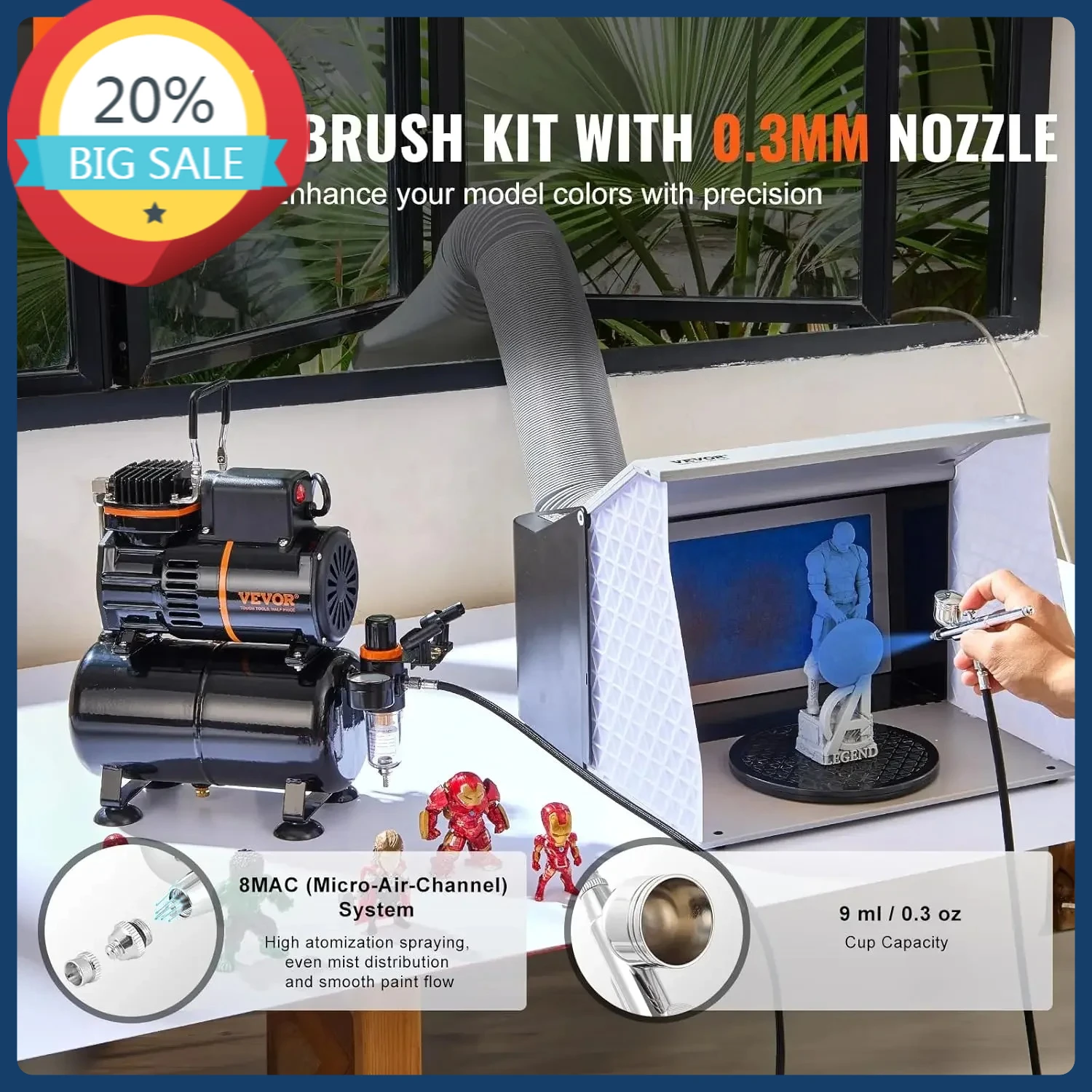 

BestsellerAirbrush Kit, Air Brush Set Kit with 3.5L Air Storage Tank, Dual Fan Air Tank Compressor System with 0.3 mm Tip Airbru