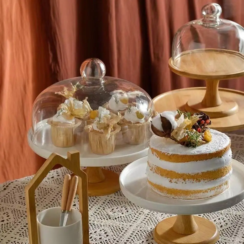 حامل الخبز غطاء زجاجي حامل كعكة خشبي حامل عرض الكيك المنزلي الشفاف مع غطاء صندوق زبدة عتيق عرض المعجنات