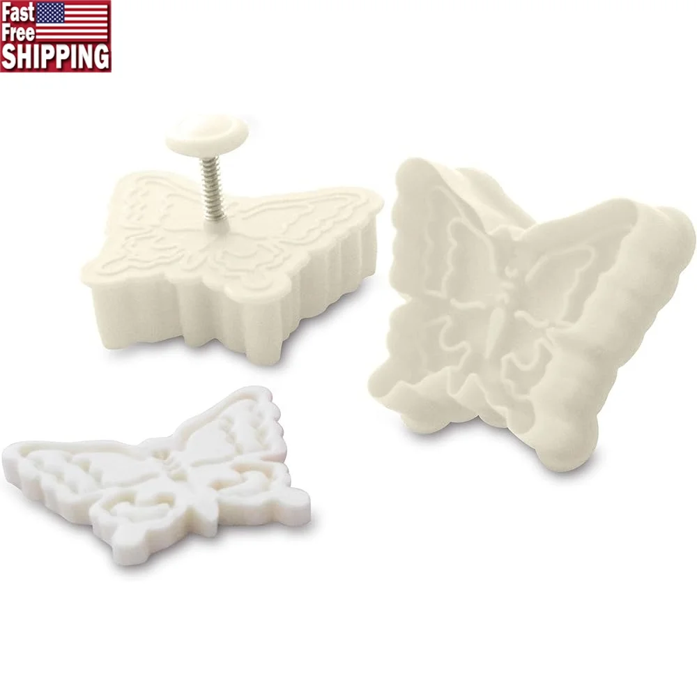 

Butterfly Plunger Cutter and Embosser Fondant Dough Baking Supplies 2-Inch Durable ABS Plastic Cake Decoration Tool