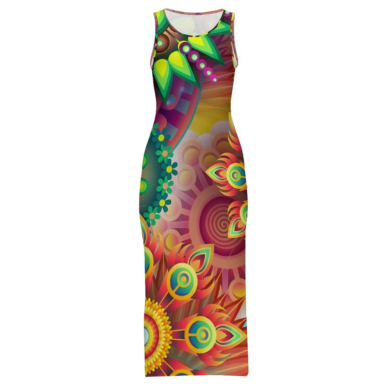 Abito aderente da donna Abiti lunghi moderni Flower Power Abito estivo grafico streetwear senza maniche con stampa floreale vintage di grandi dimensioni