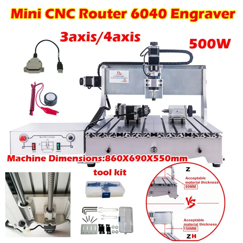 

CNC Router 6040 Engraving Machine USB Parallel Port 3axis 4axis 600X400MM for Metal Woodworking PCB Carving Milling Engraver