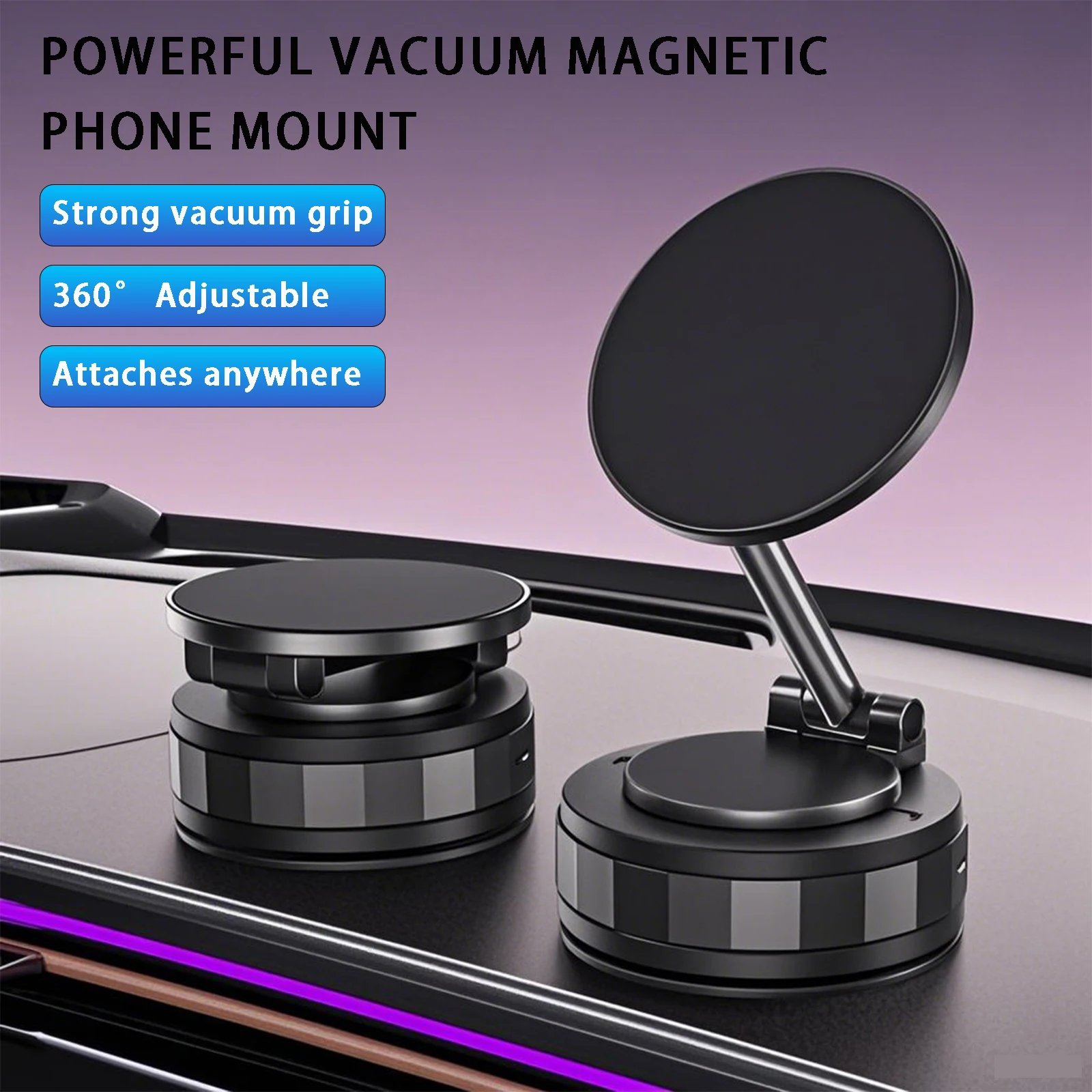 Magnetic car phone holder, Vacuum suction phone holder, Broad Compatibility 360 Degree Rotatable Suction Cup No glue Foldable Ph