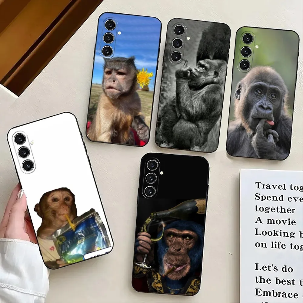 Monkey Sipping Capri Meme Funda  Phone Case For Samsung S24,21,22,23,30,Ultra,S20,Plus,Fe,Lite,Note,10,9,5G Black Soft Cover