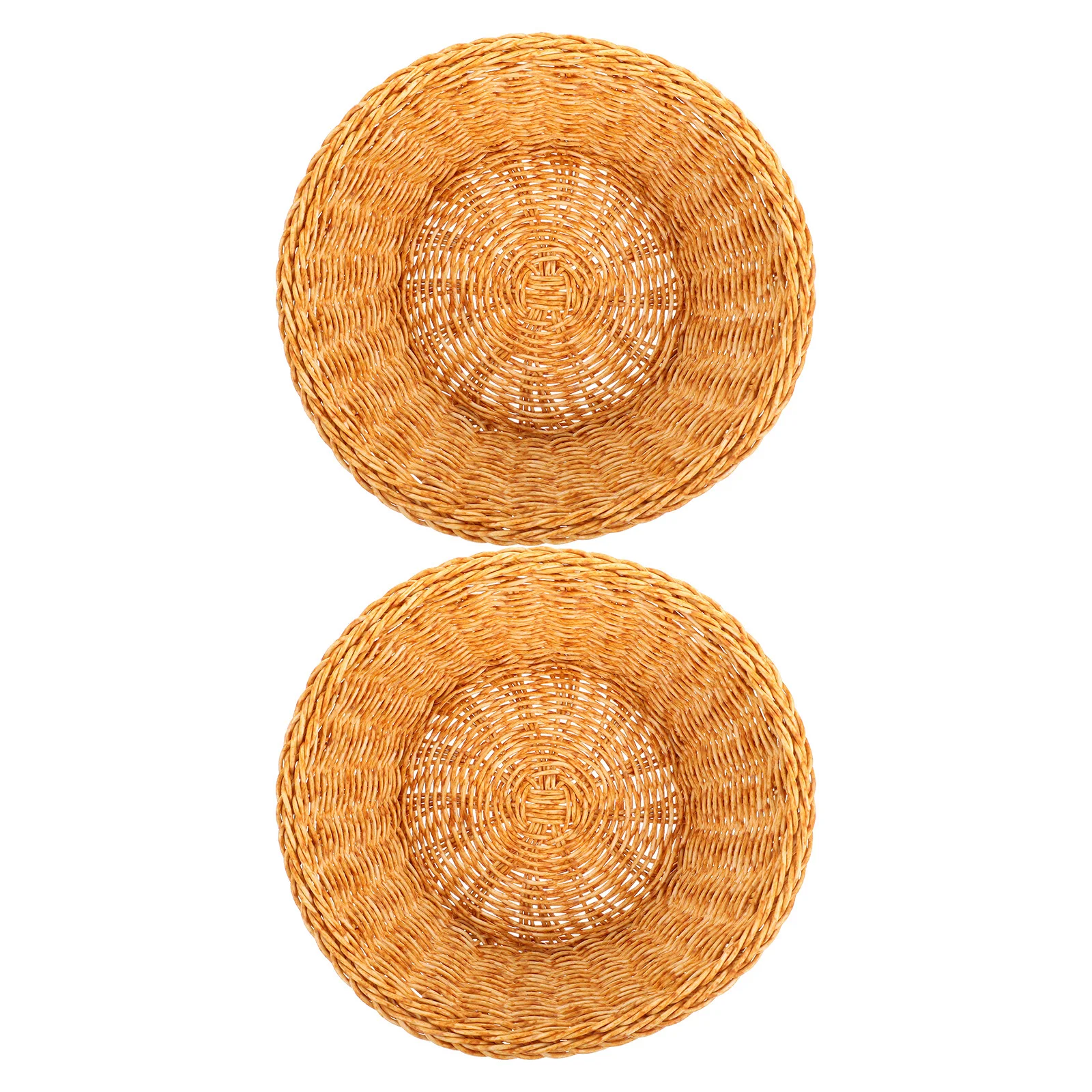 

2Pcs Storage Basket Imitation Rattan Woven Plastic Fruit Basket Bread Organizer Kitchen Sundries Holder Desktop Storage Box