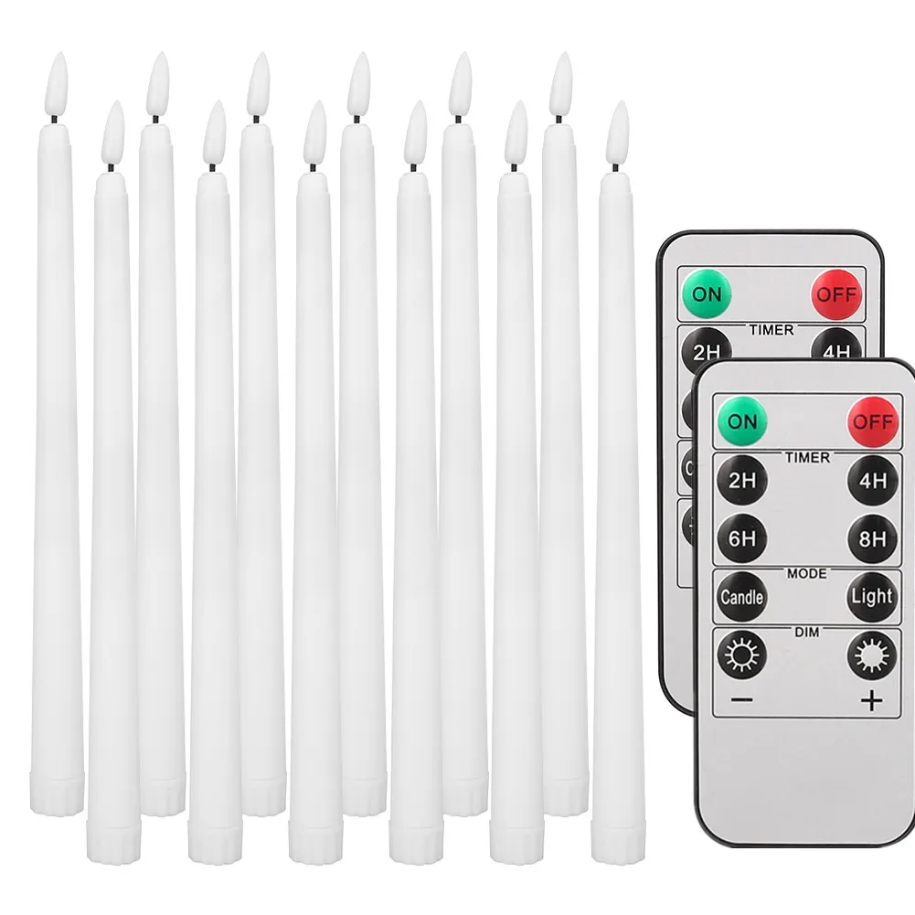 LED Vlamloze Taper Kaarsen Flikkeren met 10-Key Afstandsbediening 11 "Batterij-aangedreven Ivoor Kandelaars Kerst Thuis Bruiloft Decor
