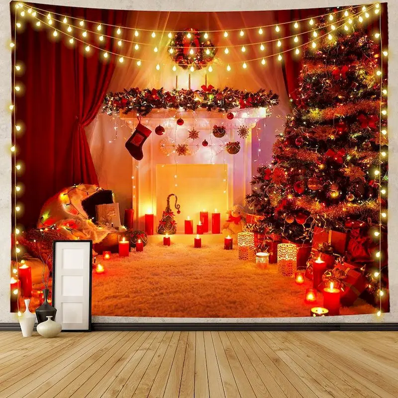 VIKAMA Wood Fireplace Board Tapestry Wall Hanging, 6 Designs, Wall Decor for Bedroom Living Room Dorm