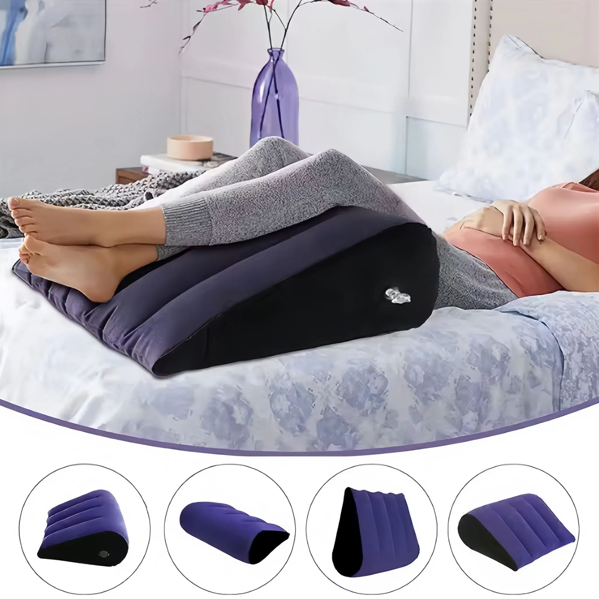 1-piece inflatable PVC flocked yoga posture support pillow, portable multifunctional triangular pillow, semi-cylindrical support cushion, outdoor yoga travel inflatable pillow