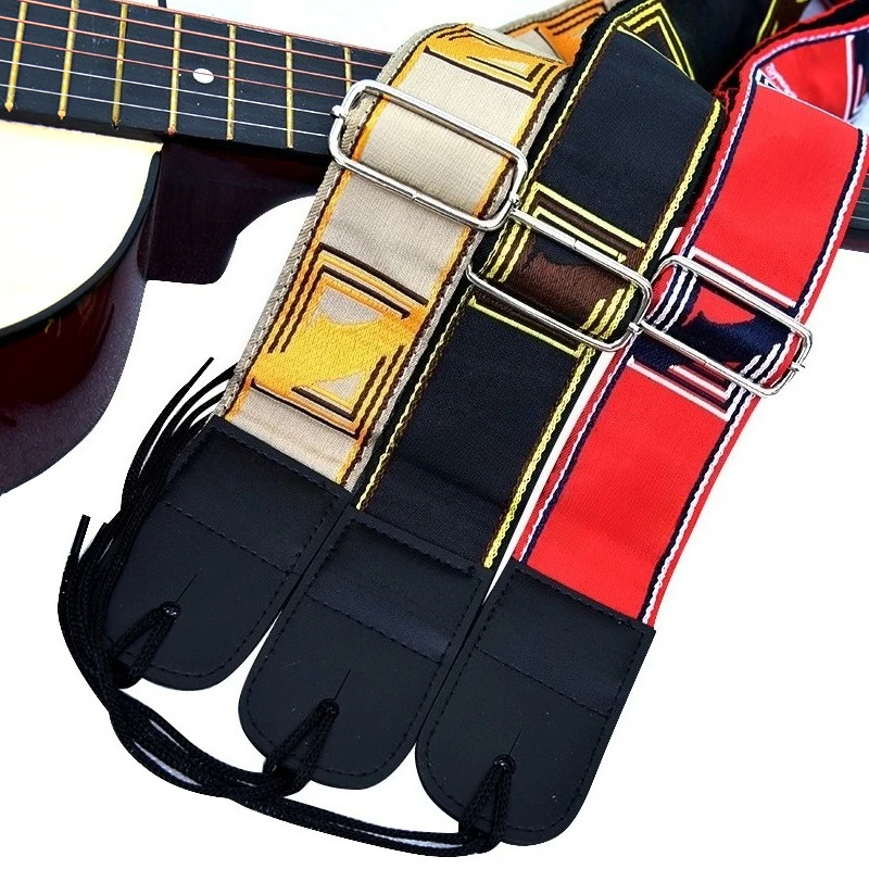 Embroidery Guitar Strap Leather Acoustic Electric Guitar Widening Straps Folk Classical Wooden Guitars Shoulder Belt