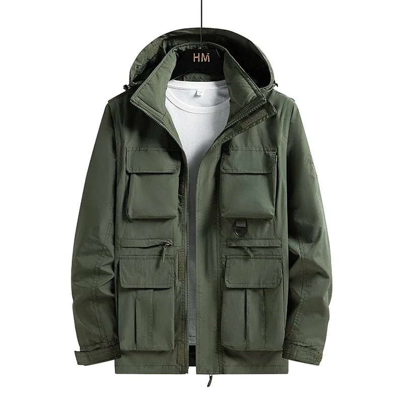 

Gorasion New Men Spring Summer Outdoor Windproof Jacket with Removable Sleeves Loose Large-sized Casual Multi-pocket Work Jacket