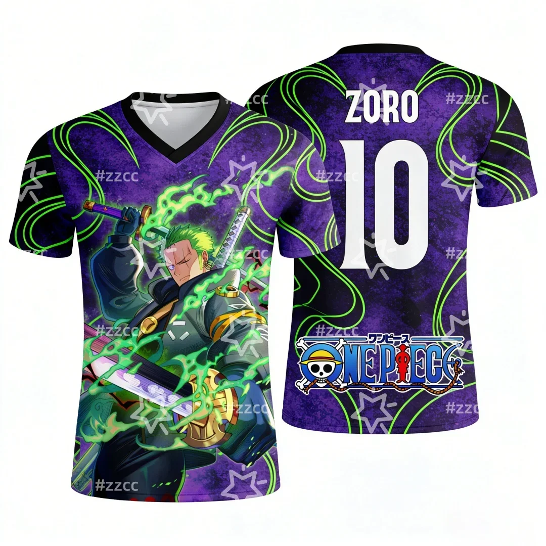Kinder-T-Shirt „One Piece“ mit klassischem Zoro-Aufdruck, Sommer, lässige Jungenkleidung, Mädchen-Kurzarmshirt, Herren-Trikot zum Spielen
