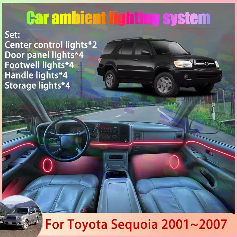 Luces LED Ambientales para Toyota Sequoia 2001~2007 MK1 XK30, Luces de Atmósfera Coloridas, Tira de Neón Interior para Auto, Iluminación RGB de 64 Colores