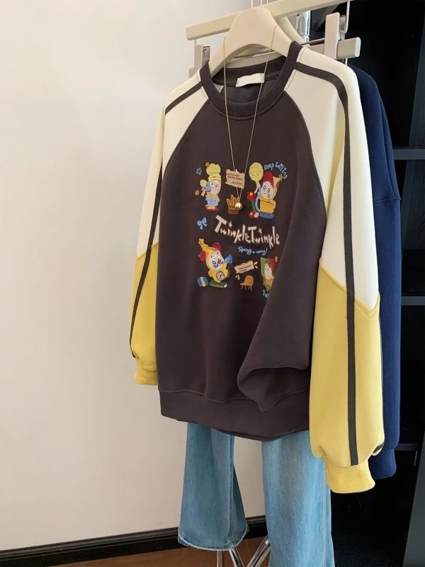 

Thiened Heavy Embroidery Magic Star Human Colion Color oulder Sve round Ne Sweatirt Women's Autumn Winter New L...