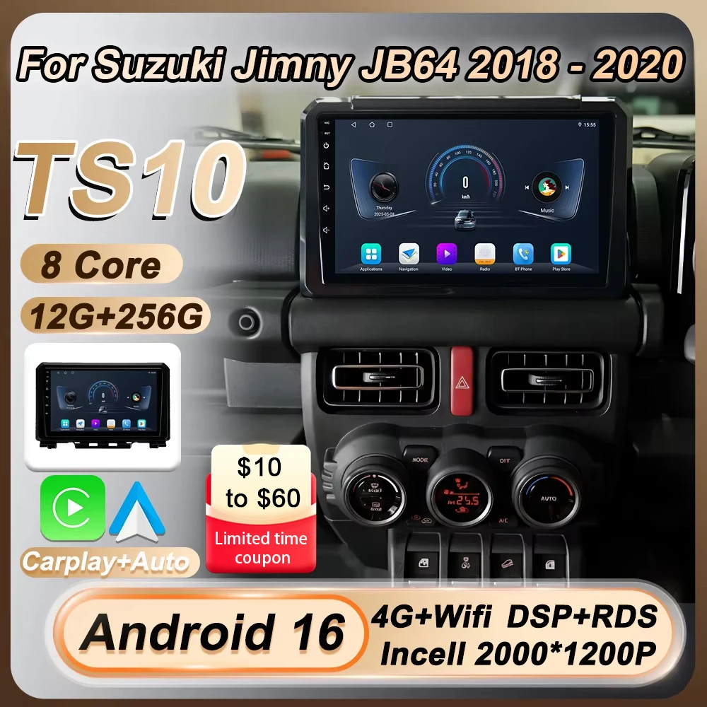 Autoradio For Suzuki Jimny JB64 2018 - 2020 Android 16 Carplay Car Radio Touch Screen GPS Navigation Stereo Head Unit 2 Din DSP