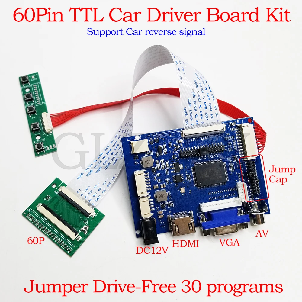 50pin to 60pin TTL driver board LCD controller board For LCD screen HSD062IDW1 A00 A01 A02 A070VW04 driver board HDMI VGA 2AV