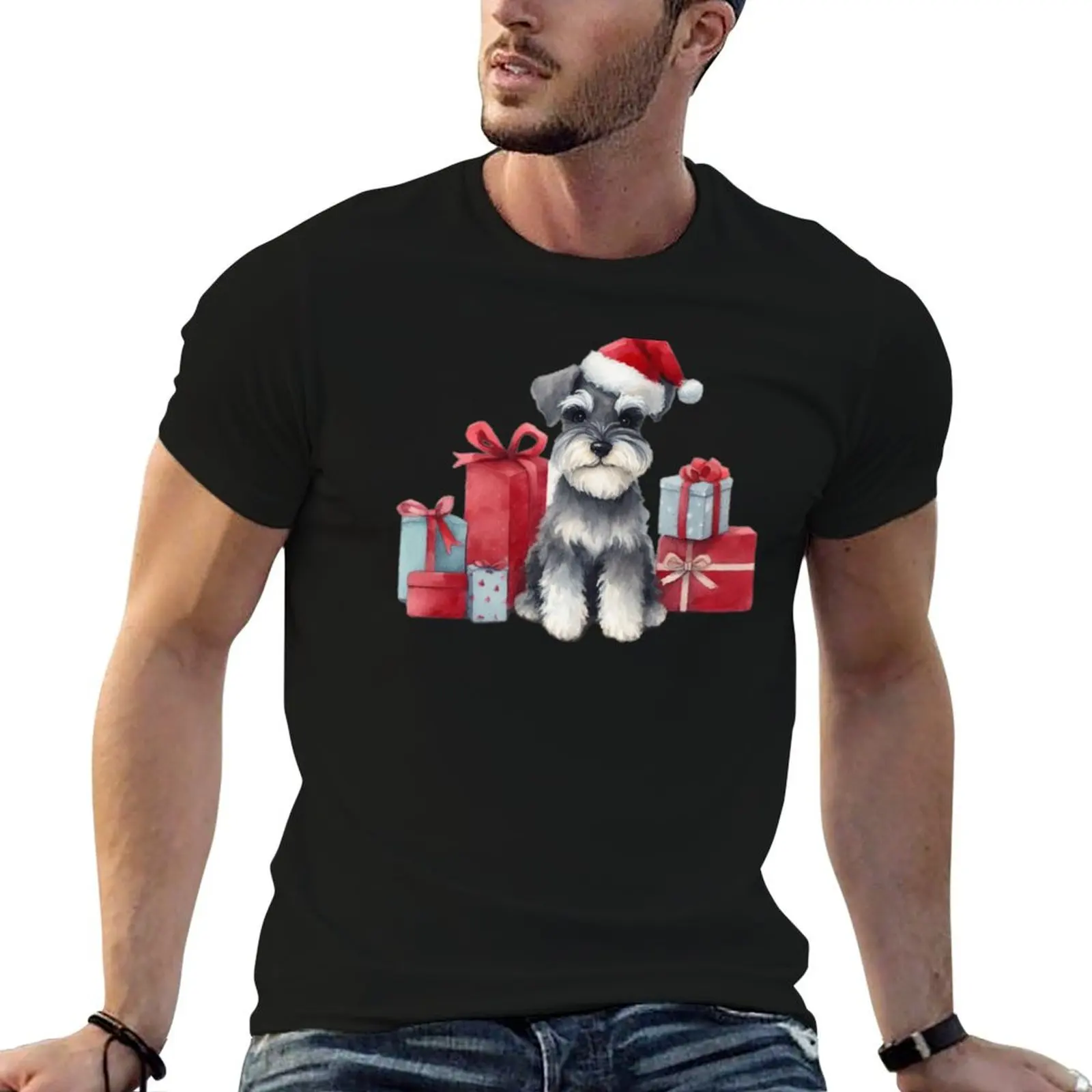 

Christmas men shirts t man Schnauzer T-Shirt slim man with for fit for t Gifts shirts