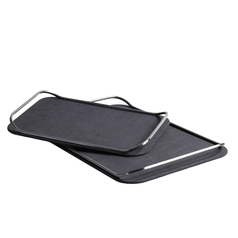 

Modern light luxury, simple leather tray, black beige model room, sales office, metal amphora, square storage ornaments